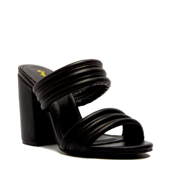 Bold Black Two Strap Slip On Heeled Sandals Size 7.5 - Picture 1 of 4